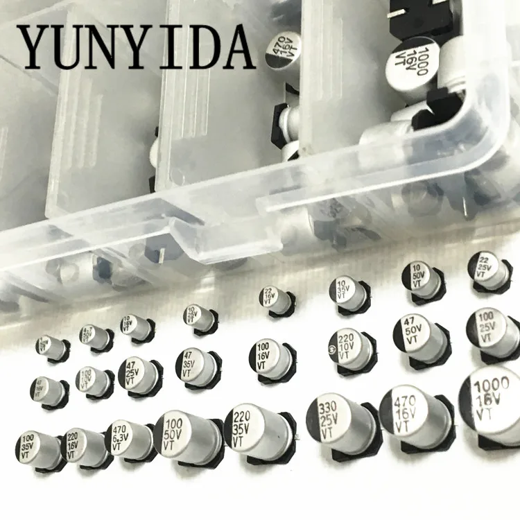 1uF~1000uF 6.3V-50V 400Pcs 24Value SMD Aluminum Electrolytic Capacitors Assortment Kit + Box