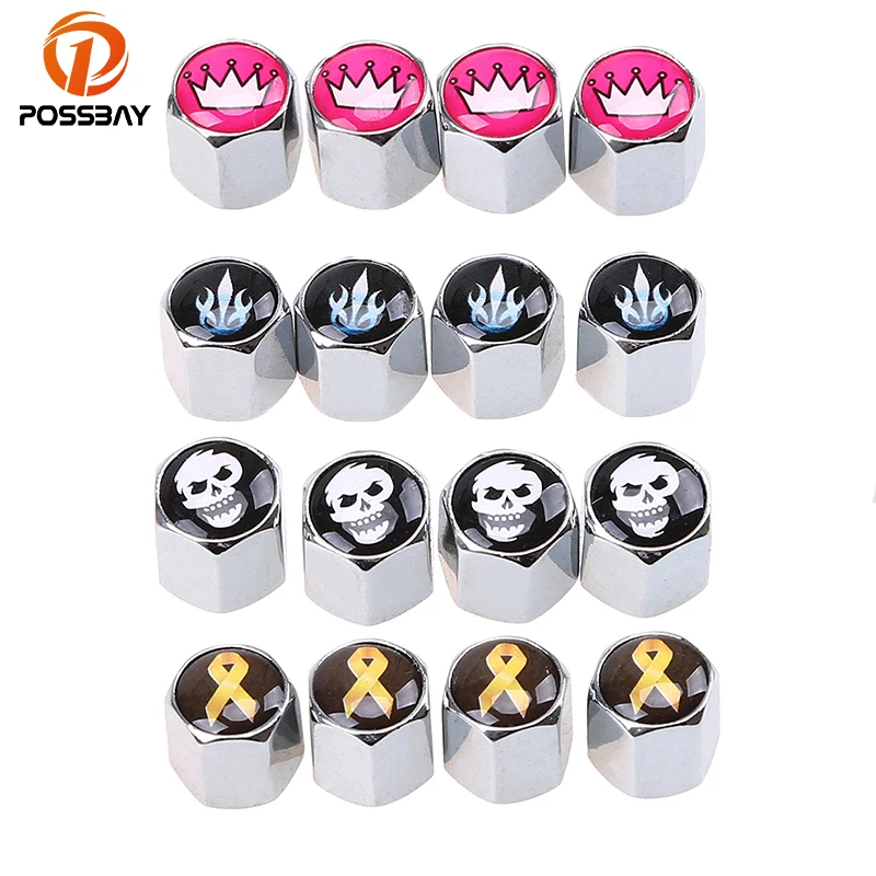 POSSBAY Silver Air Valve Stems Cover Dust proof Tire Accessories Crown