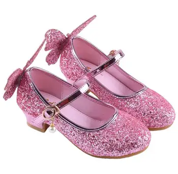 

Autumn Princess Fashion Girls High Heels Crystals Shoes Butterfly Pearls Sequined Leather Shoes For Kid's Shoes
