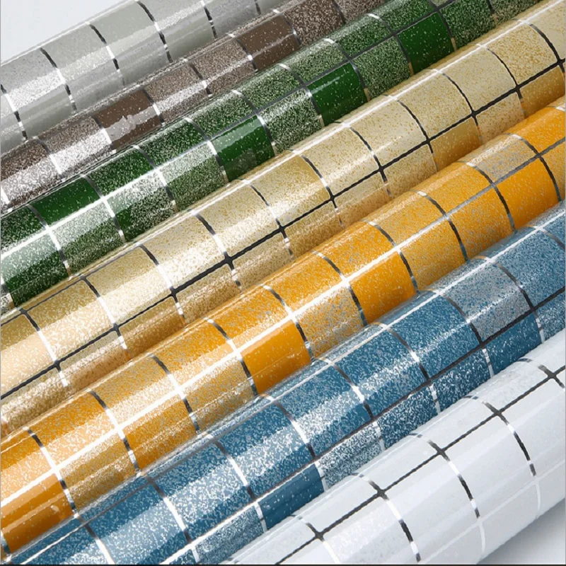 

Hot PVC vinyl PET kitchen oil stickers wallpaper self-adhesive Fireproof lampblack aluminum foil tile Mosaic bathroom waterproof