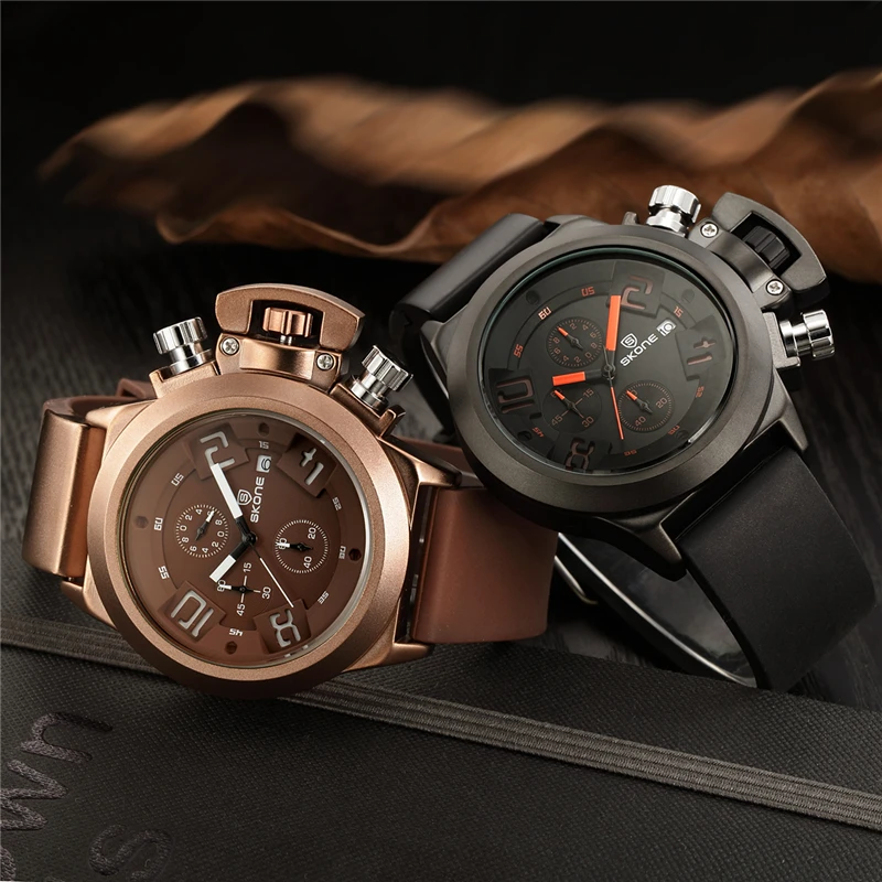 Meilleur Skone CHRONOGRAPHE Hommes Montres Top Marque De Luxe Silicone Mâle Militaire Quartz Montres Sport Hommes Montre Bracelet relogios masculino