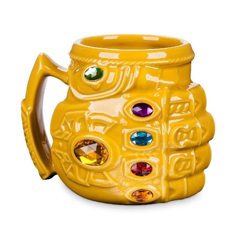 

Creative Marvel Thanos Gloves Fist Coffee Mugs Anime Cups and Mugs Cool Plastic Infinity Gem Mark Cartoon Drinkware Gift For Kid
