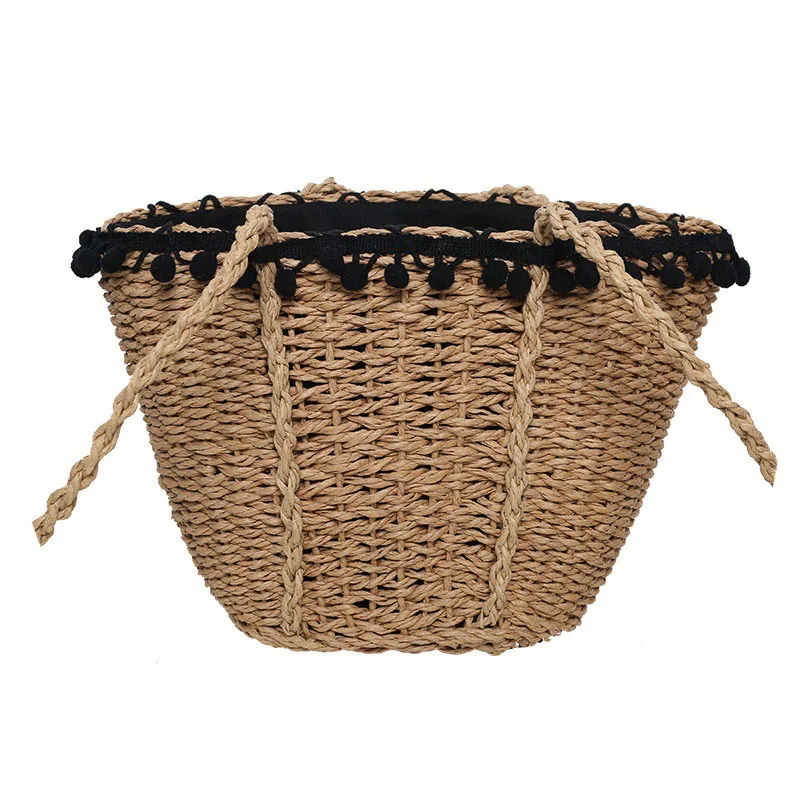 Women Beach Bag 2017 Bohemian Straw Bags Handmade Summer Travel Tote Drawstring Basket Vacation Shopping Handbags SS0282 (6)
