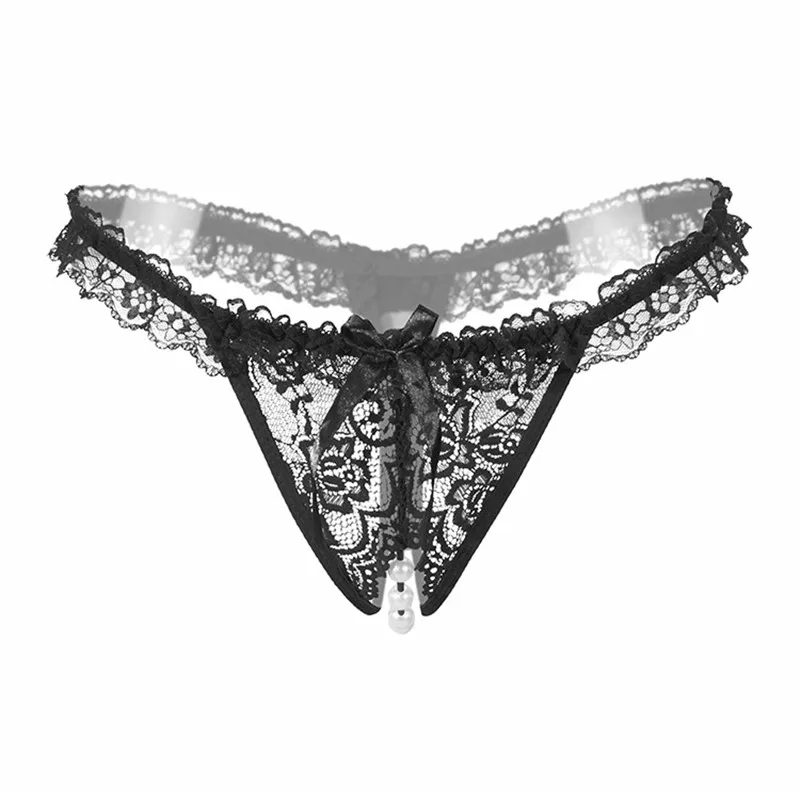 

Women Sexy Underwear LaceTransparent Panties Women Thongs G string With Pearl Crotchless Culotte Femme Sexy Lingerie