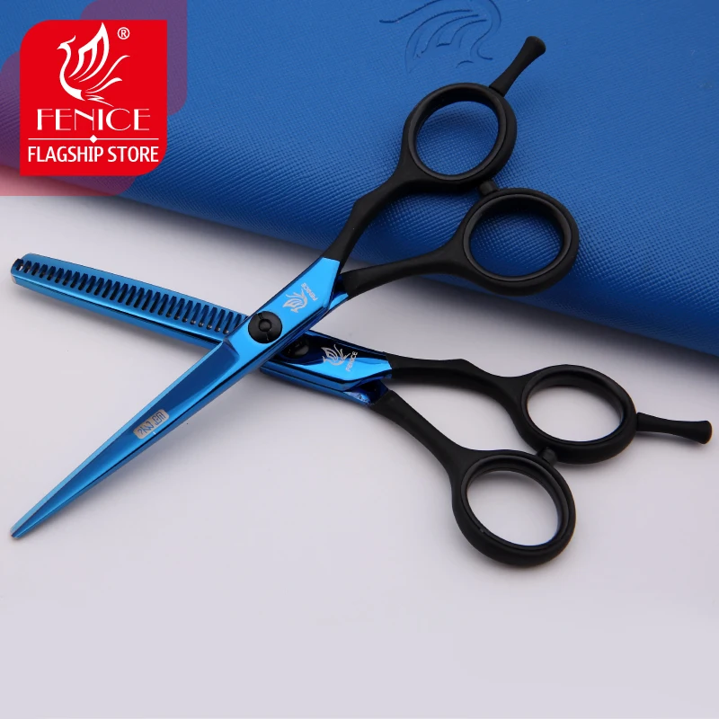 

Professional hair scissors set blue black handle barber shears comb pouch salon scissors kit 5.5inch 6.0inch hairdressing tools