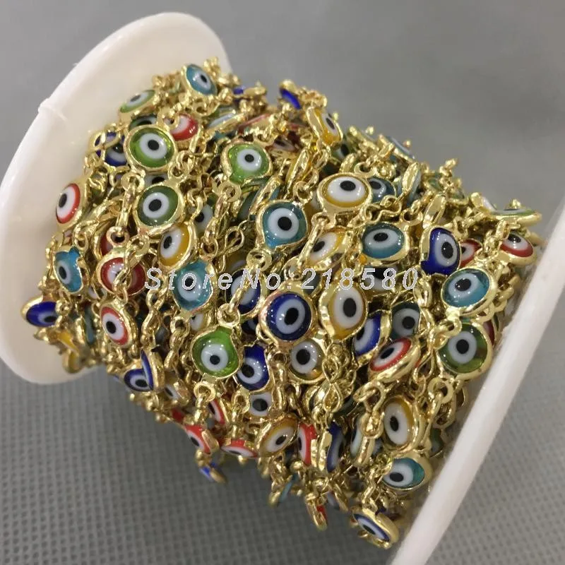 

6mm Gold Electroplated Evil Eye Copper, Resin Rosary Style Chain RC4767
