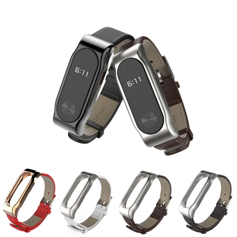 

Free delivery PU Leather Strap Magnet Metal Shell Replacement Wristband For XIAOMI MI Band 2