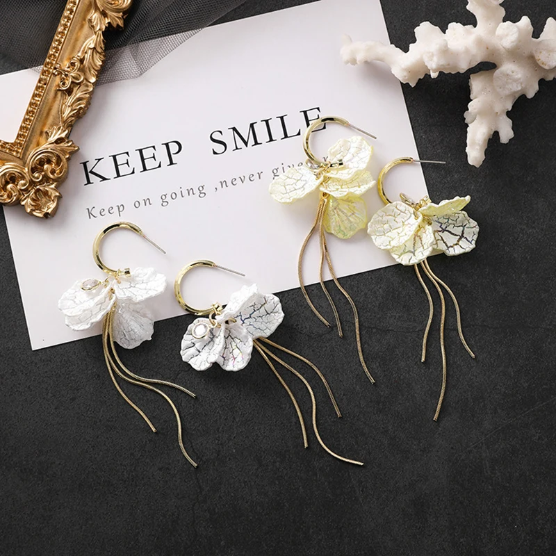 

Korean Trendy Shell Shape long Drop Earrings Plant Exaggeration Personality multi-layer line Tassel Earrings Boucle doreille