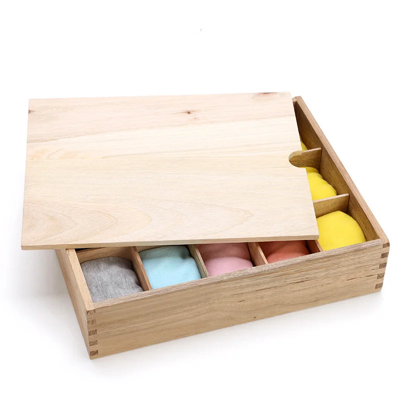 Ящик шкафа деревянный носок для хранения нижнего белья, бюстгальтеров коробка дерева - Цвет: C WITH COVER
