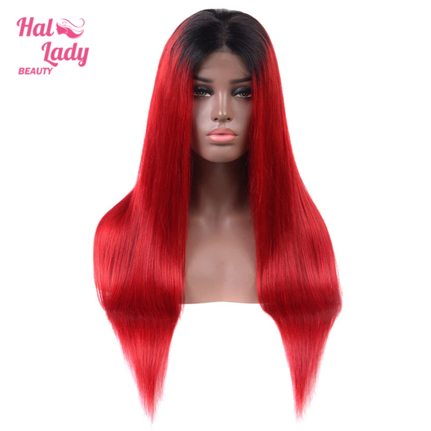 Halo Lady 4*4 парики шнурка T1B 27 99J красный перуанский Омбре цвет кружева человеческих волос парики 150% 250% с темными корнями не Реми