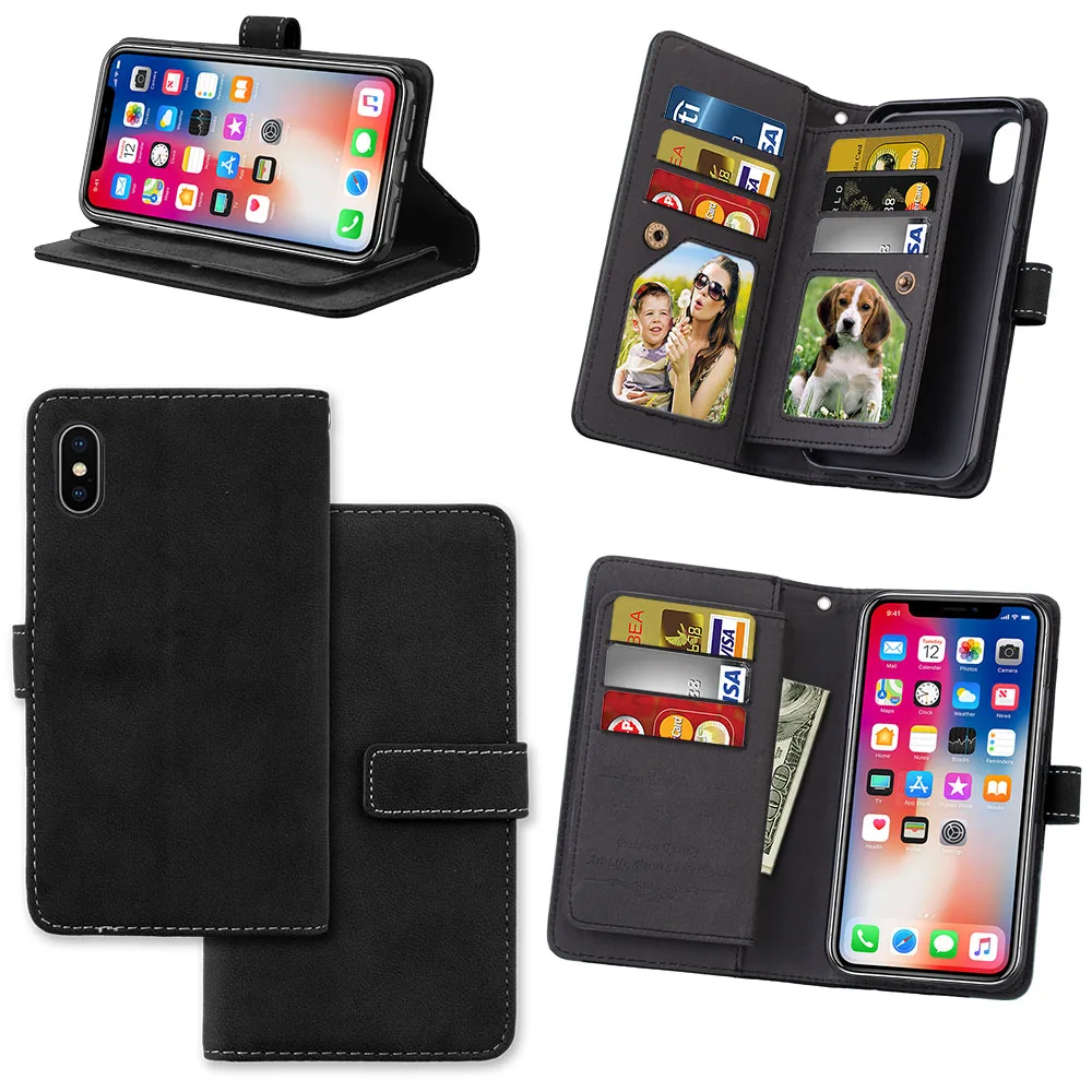 

For Apple iphone X Case Flip Wallet Matte PU Leather Case Phone Bags Card Slots Photo Frame Cover For iphone X Cover Fundas