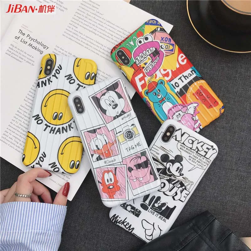 

JIBAN Retro Cartoon Couple Mickey Minnie Phone Cases for Iphone 6splus X XR XSMAX 7/8plus 6 Case Silicone Matte Soft Cover Capa