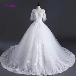 Модное бальное платье с овальным вырезом и аппликацией из бисера, свадебное платье 2019, элегантное платье принцессы с пышными рукавами