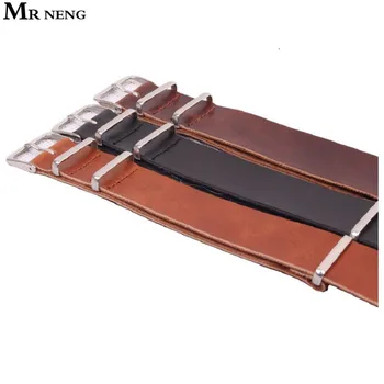 

MR NENG New Arrived 1pcs 18 22 24MM black brown PU Leather watch band waterproof Straps For NATO wrist watchband long Belt 20mm