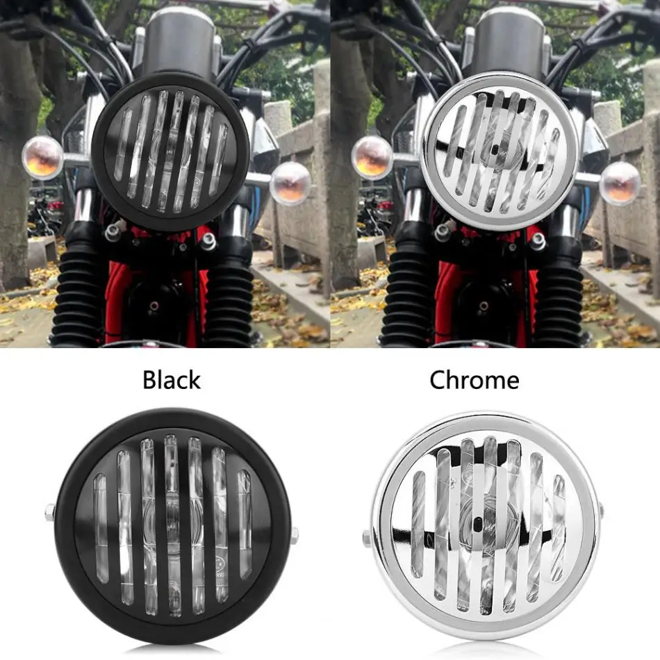 6.3 Inch Black/Silver Vintage Motorcycle Headlight Headlamp Grill Style