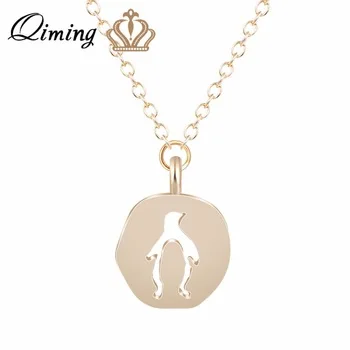 Winter Style North Penguin Necklace For Women Baby Jewelry Accessories Round Charm Silver Pendant Animal Necklace Collier