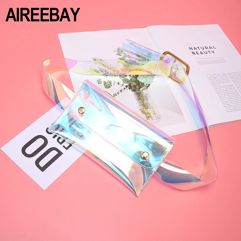 

AIREEBAY Transparent Belt Bag Female Hologram Fanny Pack Women Clear Waist Bag Laser Funny Pack Holographic Pouch Belt Bag