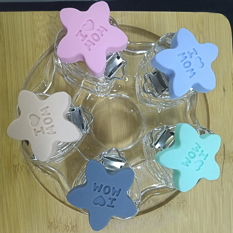 

6 Pcs/set Star Shape Silicone Pacifier Clips Silicone Bead Teether Teething Accessories Pacifier Holder Nipple Clasps