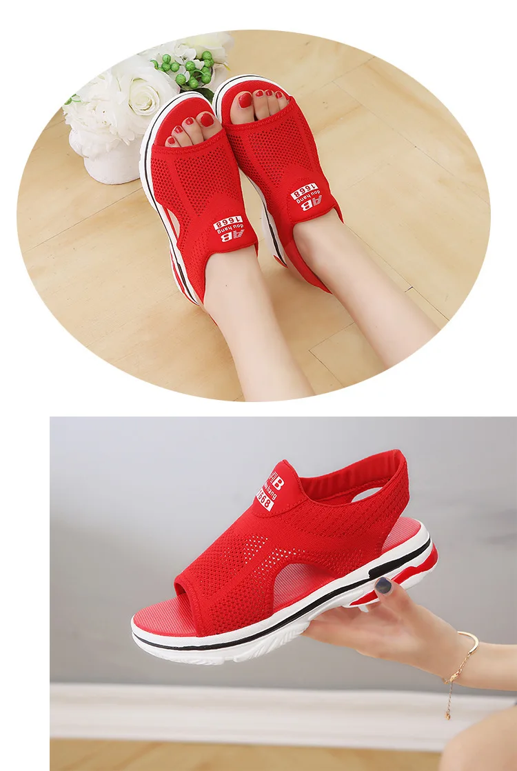 Новинка года; женские сандалии; дышащая удобная женская летняя обувь; красные, черные женские сандалии на платформе; Zapatos Muje