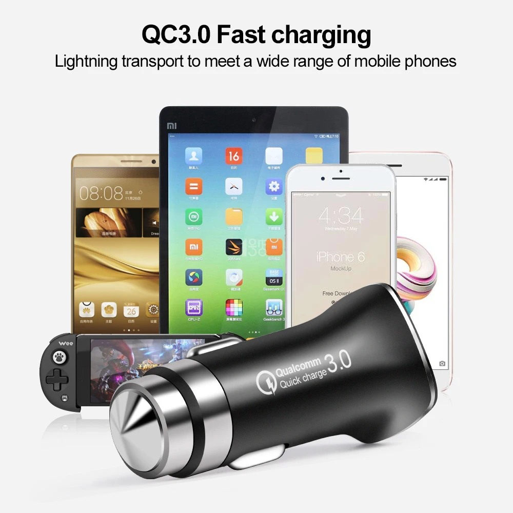 Mi ni автомобильное зарядное устройство для мобильного телефона 15 Вт QC3.0 usb порты 3.1A Быстрая зарядка DC 12-24 В для iPhone 6 7 XS для Xiaomi mi 8