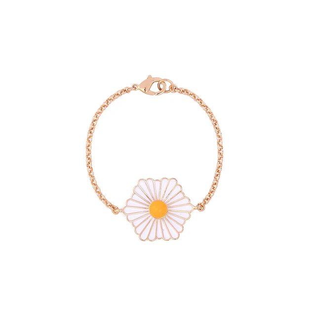 Cute Daisy Acrylic Enamel Bracelet Golden Tone Chunky Charm Cute Daisy Acrylic Enamel Bracelet Golden Tone Chunky Charm Indian Trendy Jewelry For Gift