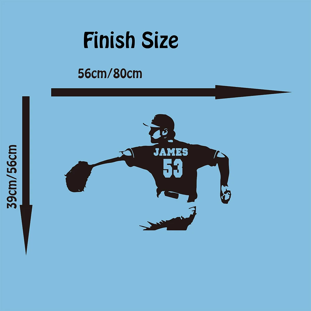 Large Custom Name Baseball Pitcher Number Wall Decal Boy Room Playroom Personalized Name Jersey Number Baseball  Player Sticker (1)
