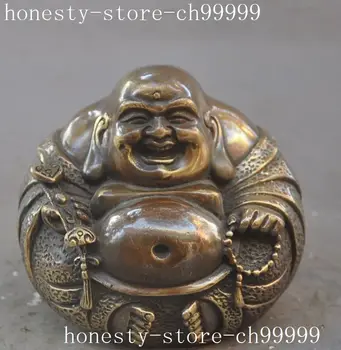 

Crafts statue Old chinese buddhism bronze wealth ruyi happy laugh Maitreya Buddha statue
