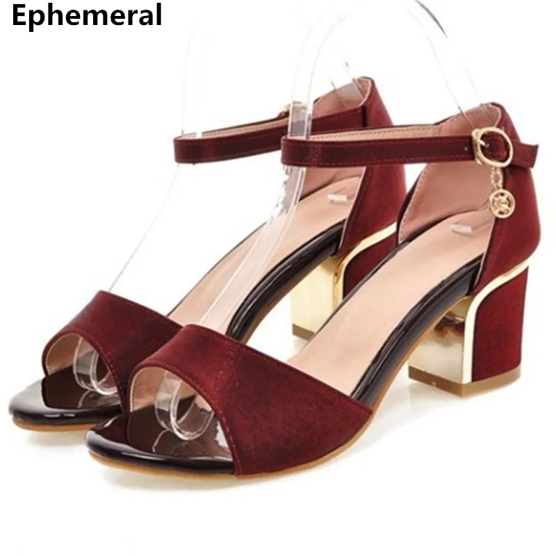 

Women Peep Toe Sandals High Heels 6cm Shoes With Buckle Strap Cover Heel Plus size 3-12 Red Beige Black Elegant Sandalias Mujer