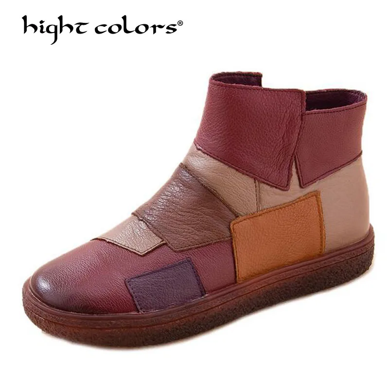 

Handmade Boots For Women Ladies Ankle Shoes Flats Vintage Shoes 100% Genuine Leather Women Boots Large Size W6181