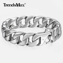 14mm männer Armband Silber Farbe 316L Edelstahl Runde Curb Cuban Link Kette Armbänder Männlichen Schmuck Geschenk für männer 8.62