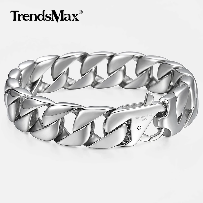 Браслет мужской из нержавеющей стали 316L серебристый 14 мм 8 62 дюйма|jewelry for men|men bracelet