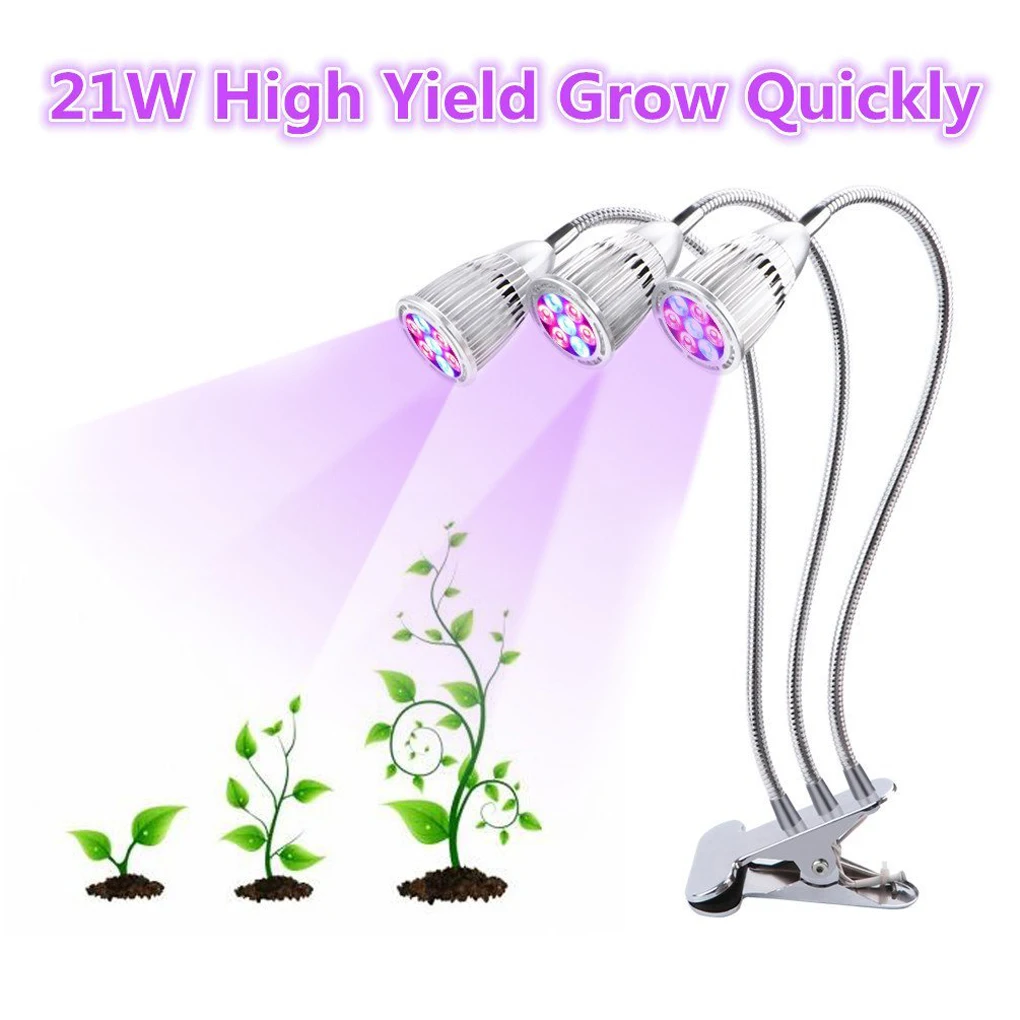 

LED Grow Light Three Head Plant Desk Clip Light 21W High Yield Plant Grow Lamp for Indoor Greenhouse Office