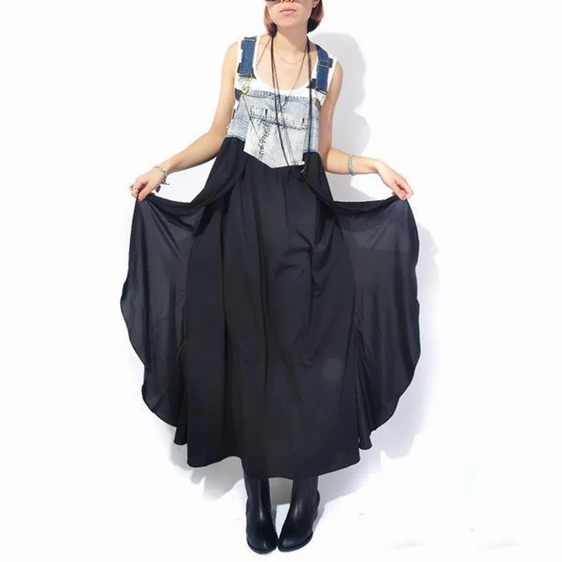 Женское длинное платье макси, повседневное джинсовое шифоновое платье в стиле пэчворк, элегантное платье Vestidos, большие размеры, высокое качество