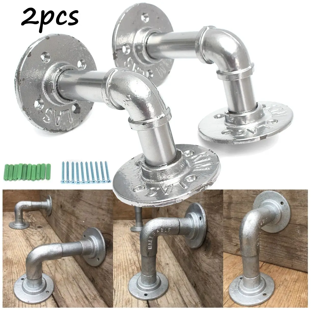 

2 Sets Iron Pipe Flange Shelf Bracket Screw Fixed Wall Mounting Bracket Display Board Support Brackets Hanging Holder