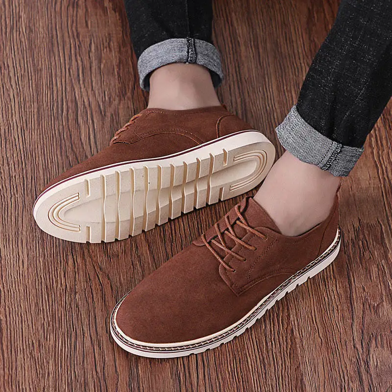 Classic Men's Casual Shoes Plus Size Breathable Man Oxford Loafers Lace-Up Suede Leather Man Casual Shoes Moccasins 38-47