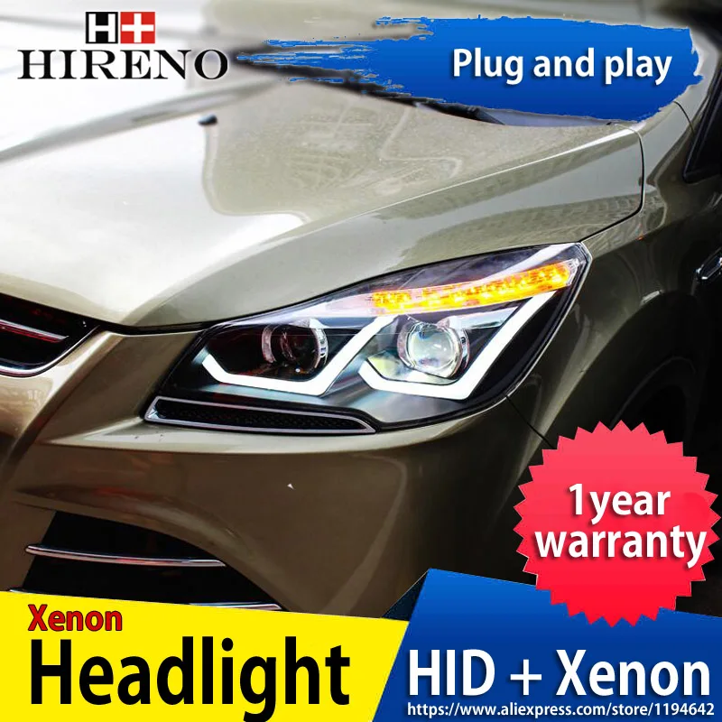 

Hireno Headlamp for 2013-2015 Ford Kuga Escape SE Headlight Headlight Assembly LED DRL Angel Lens Double Beam HID Xenon 2pcs