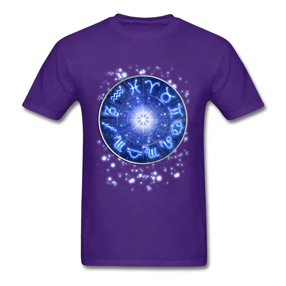 Zodiac Signs Blue Galaxy Circle 100% Cotton Tops Shirts for Men 3D Printed T Shirts New Design Crewneck Sweatshirts Short Sleeve Zodiac Signs Blue Galaxy Circle purple