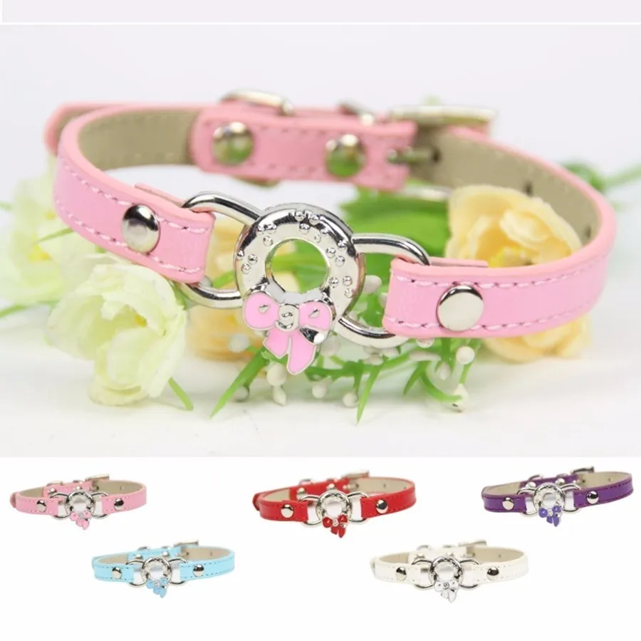 

Breakaway Pu Leather Cat Collar With Bowknot Accessory Adjustable Buckle Pet Necklace Strap Cat Supplies Size XS S M