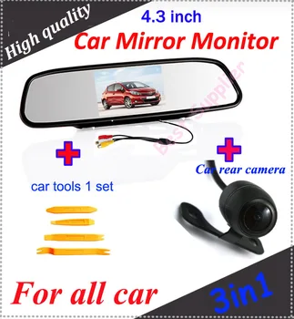 

High quality CCD Universal car rear camera with car Mirror Monitor with 1set Car Radio Repair Tools