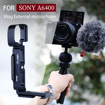

UURIG R006 for SONY A6400 6300 A6100 Vlog Quick Release L Plate Veritical Bracket Holder Hand Grip with Cold Shoe for Microphone
