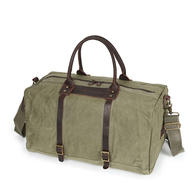 

RETRO STYLE MEN'S TRAVEL BAGS VINTAGE CANVAS DUFFLE BAG WEEKEND BAG DURABLE WATER REPELLENT CRAZY COW LEATHER