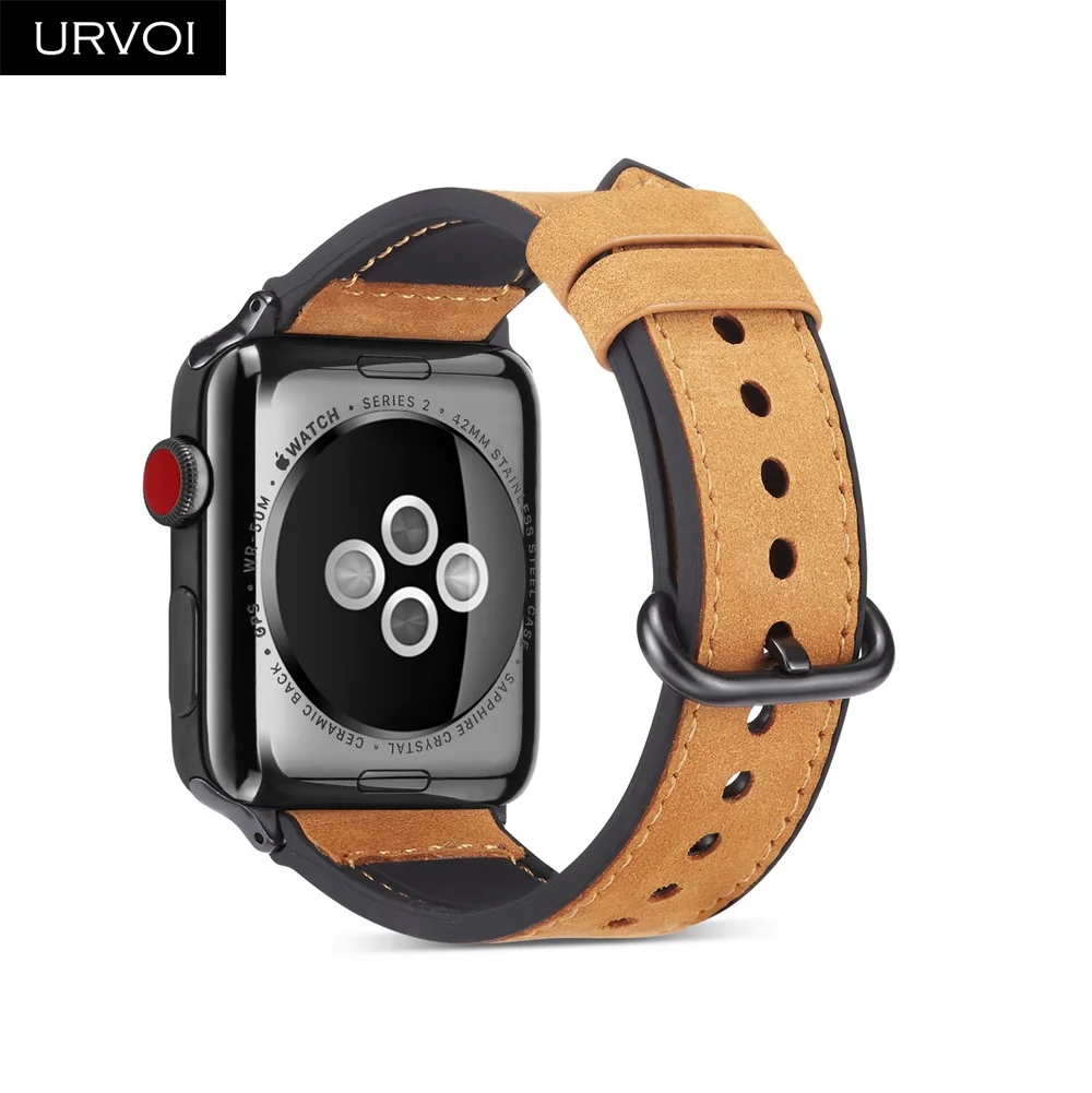 URVOI ремешок для apple watch series 5/4/3/2/1 Матовая Мягкая манжета Кожаный ремешок для наручных часов iwatch, комфортный Прочный классический пряжки дизайн