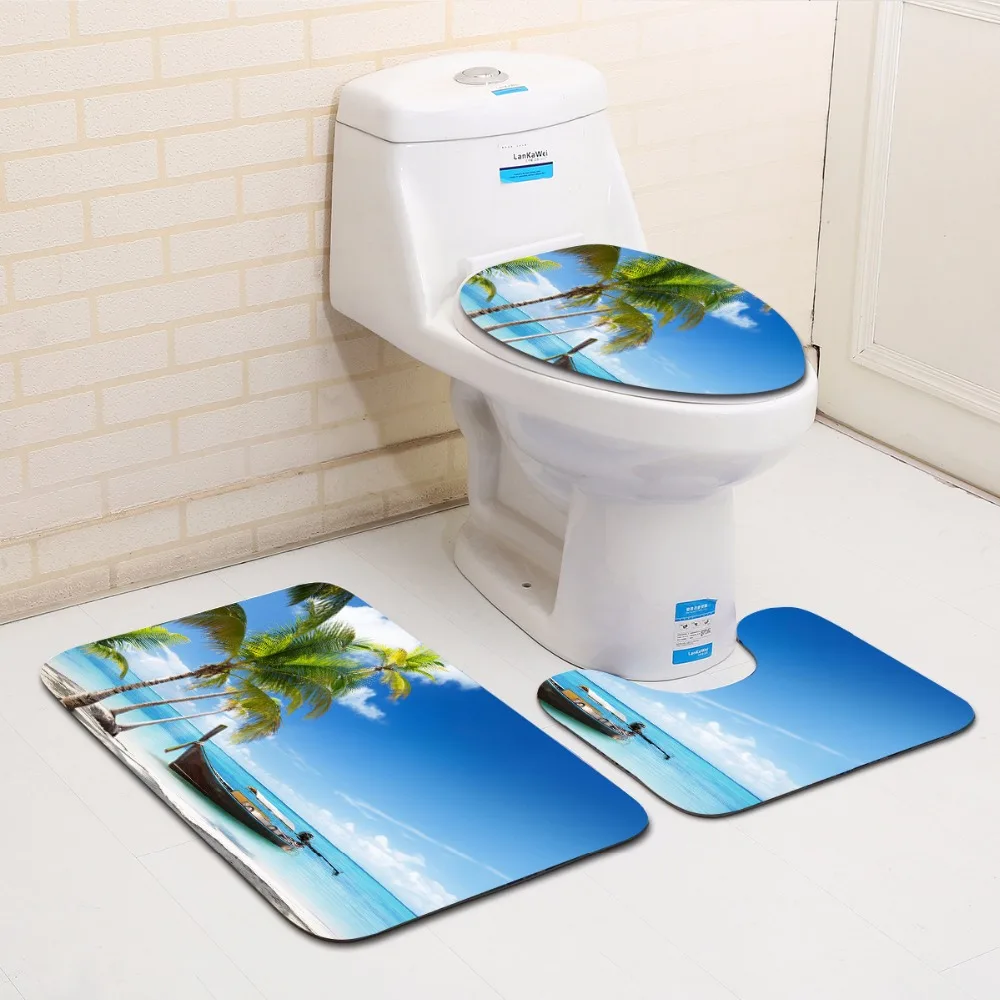 

The 3 sets bathroom carpet mat and Toilet seat cover sea and blue 45*75 WC Non-slip mat and Toilet seat cover bath mat