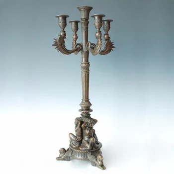 

ATLIE Bronzes sexy nude girls statue Bronze Candle Holder Candlestick 5 holders Antique Collections handicraft