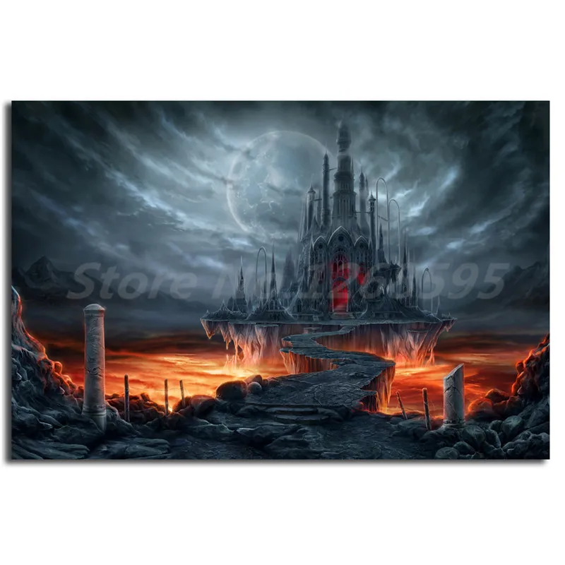 Skyrimゴシック城ダーク ムーンカラス壁紙キャンバスポスタープリント絵画装飾画像現代家の装飾 絵画 書道 Aliexpress