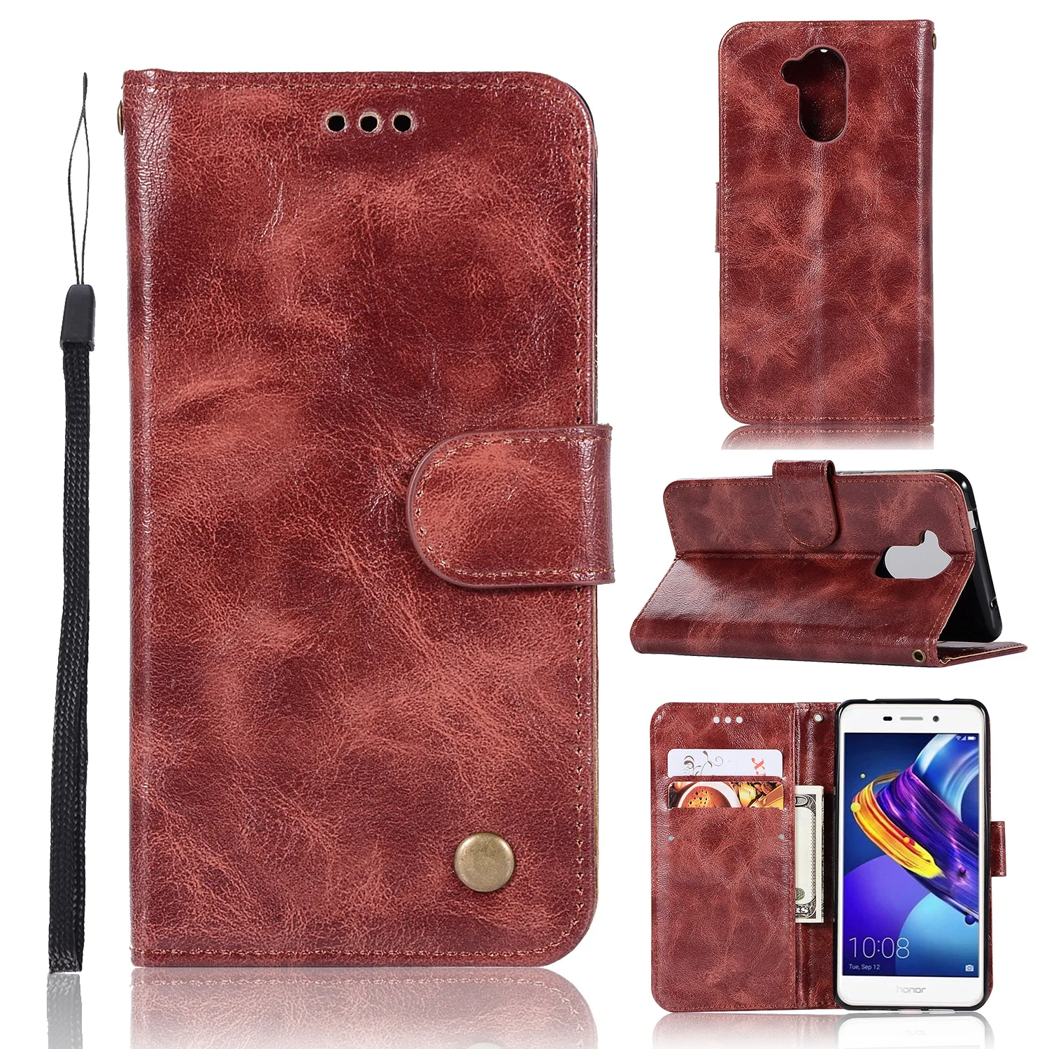 20PCS Retro Business Cases Wallet For Huawei Honor 6C Pro Case Retro Flip Book Leather Cover