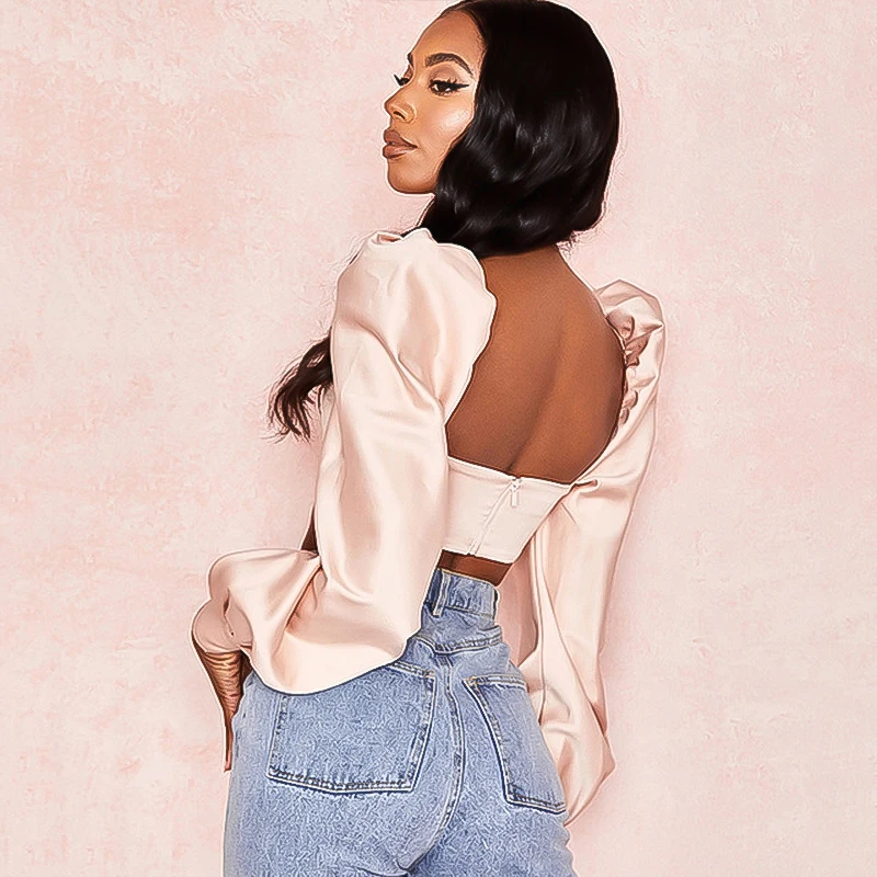 New Women Tops Sexy V-neck Tube Top Long Sleeve Short Shirt Womens Tops and Blouses Off Shoulder Top  Blusas Femininas Elegante