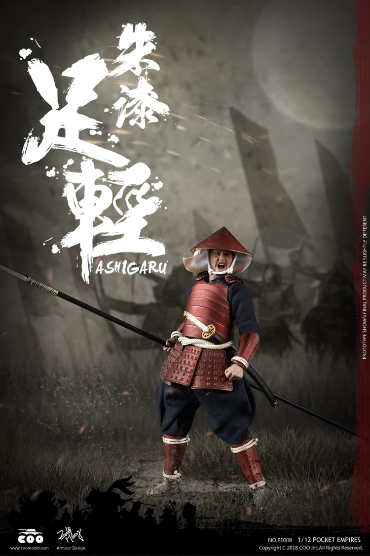 COOMODEL PE008/PE009 японский солдат самурая Красный/Черный Броня ASHIGARU 1/12 рисунок