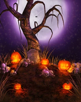 

VinylBDS Backdrop Thick Clothe Fire Pumpkin Fantasy Photo Backdrops Purple Night Withered For Party Kate Background Backdrop