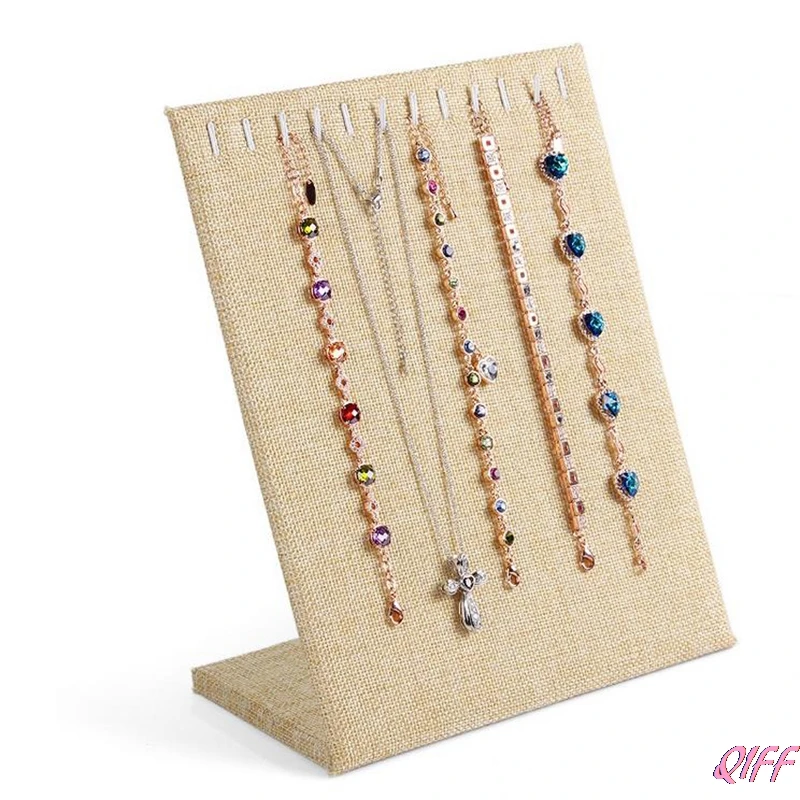 

Linen Necklace Chain Bracelet Display Stand Board Jewelry Holder Rack 11 Slots